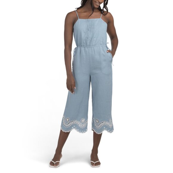 MAGASCHONI Air Force Linen Pleated Cropped Jumpsuit With Waist Tie Details